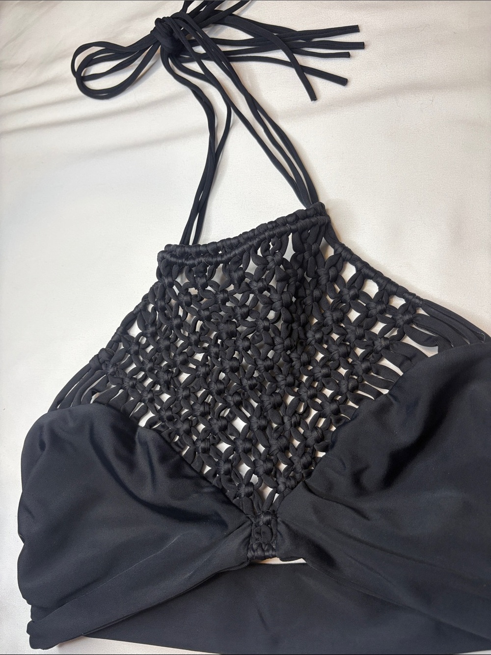 Black Mikoh Lanikai High Neck Macrame Knot Halter Triple Tie Bikini Top Medium